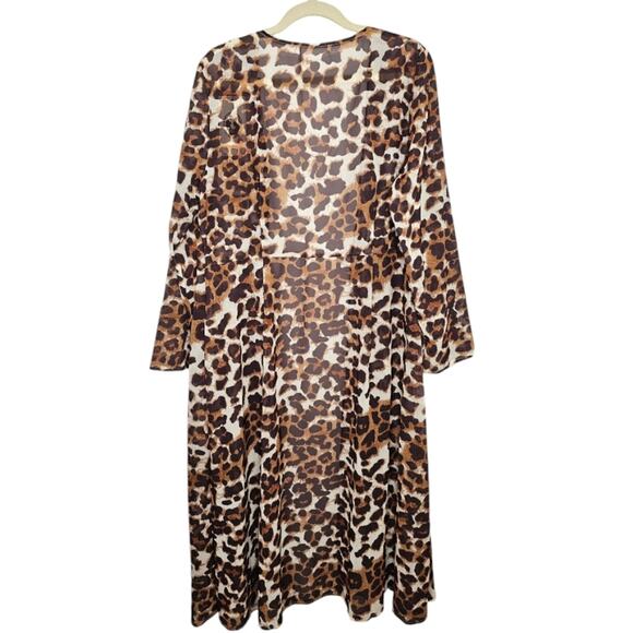 Sample Text Leopard Print Long Sleeve Simple Cover Up Long Kimono Cardigan XL - Picture 6 of 6